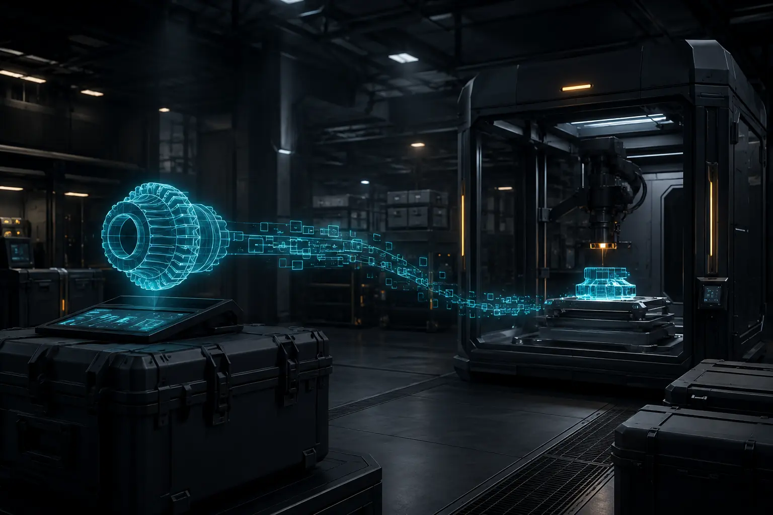 Conceptual illustration of Distributed Manufacturing for Defense Sustainment