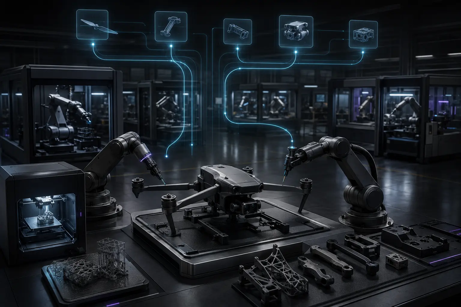 Conceptual illustration of Distributed Production for Drones and Mission Assets